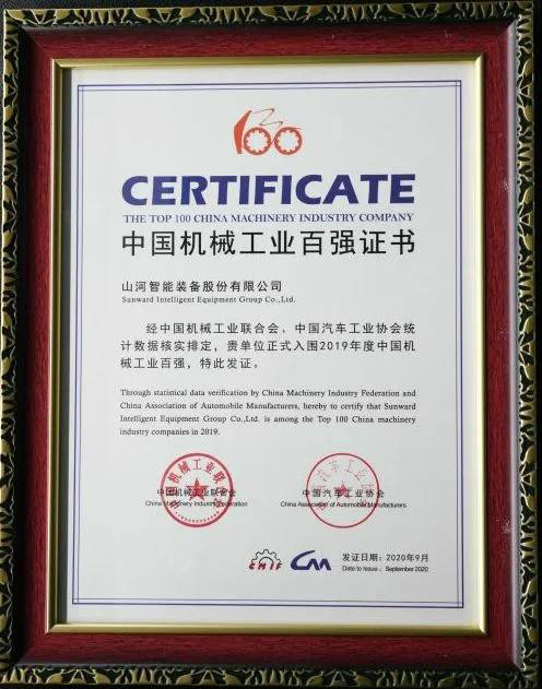 2019年中国机械工业百强颁布，必发集团智能排名52位